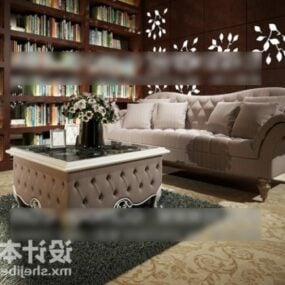 Tavolo da divano classico nella sala biblioteca modello 3d