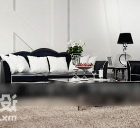 Schwarzes Leder-Camel-Sofa-Stuhl-Lampen-Set 3D-Modell
