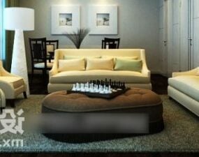 Modern Yellow Sofa With Stool 3d model