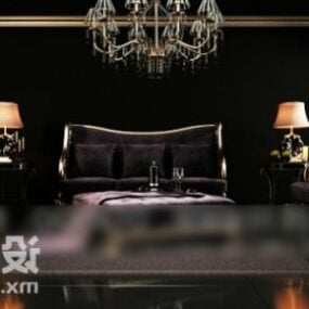 Velvet Sofa With Crystal Chandler 3d model