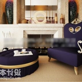 Poltrona divano viola con tavolo modello 3d