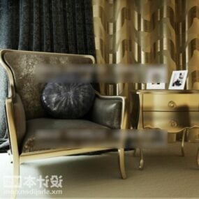 Poltrona de sofá de veludo de madeira modelo 3d