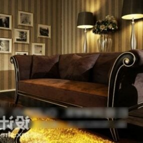 Antique Leather Sofa With Table Lamp 3d model
