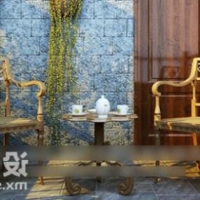 Bàn trà với mẫu ghế bành cổ điển 3d
