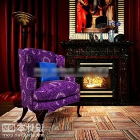 Fotel z antycznej tkaniny w kolorze fioletowym Model 3D