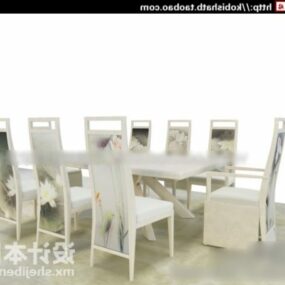 3д модель комбинации белого обеденного стола и стула