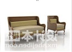 Vintage korkea selkänojallinen sohvanojatuolisarja 3d-malli
