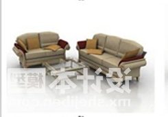 Combinação de sofá de tecido marrom camelo modelo 3d