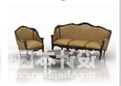 Camel Sofa With Armchair Table Set 3d model