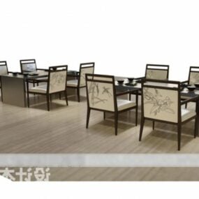 复古餐厅桌椅套装3d模型