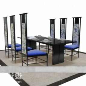 식사 테이블 및 하이 백 의자 가구 세트 3d 모델