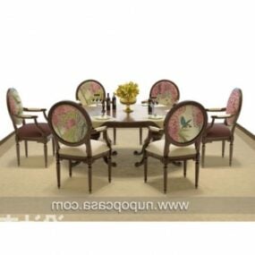 Antique Dinning Table And Chair Furniture Set 3d model