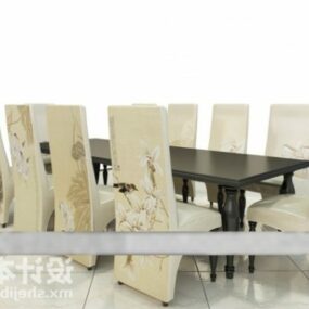 Modern Dinning Table And High Back Chair 3d model