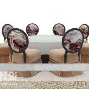 Chinese ronde tafel en stoel meubelset 3D-model