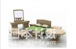 Komoda z podwójnym łóżkiem i stołem Model 3D