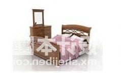 Double Bed Dresser Set With Country Style 3d model