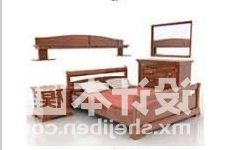Meubles de lit double en bois antiques modèle 3D
