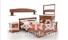 Chinese Red Wood Double Bed Furniture 3d model