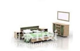 ड्रेसर बेडरूम फ़र्निचर 3डी मॉडल के साथ डबल बेड