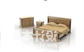מיטה זוגית ריהוט עץ צהוב דגם תלת מימד