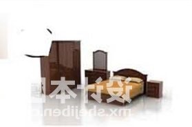 Antique Brown Wood Double Bed 3d model