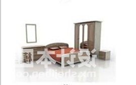 Hotel Double Bed Furniture Cabinet Set 3d model
