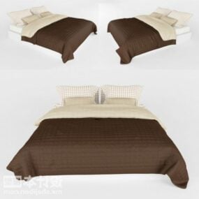 Proste łóżko z ciemnobrązowego drewna Model 3D