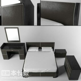 Black Double Bed With Dresser Furniture 3d model