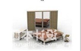 बेडरूम कैबिनेट 3डी मॉडल के साथ डबल बेड फर्नीचर