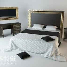Luxury Double Bed Furniture With Table Set 3d model