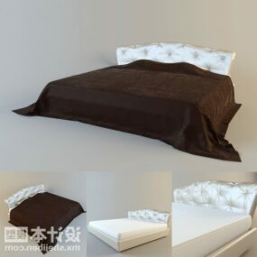 Double Bed Furniture With Brown Blanket 3d model