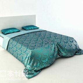 Móveis de cama de casal com manta azul modelo 3d