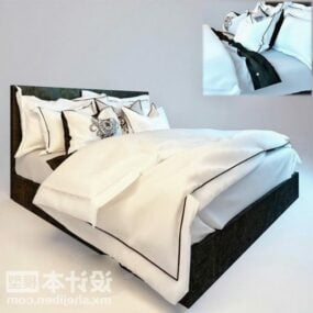 Double Bed With Realistic Blanket Cushion 3d model