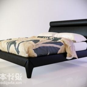 Black Double Bed With Floral Blanket 3d model