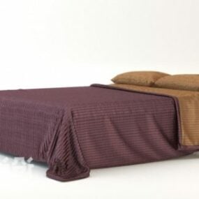 Cama doble de hotel con colchón y almohadas modelo 3d