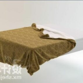Simple Double Bed Yellow Blanket 3d model