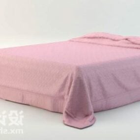 3д модель двуспальной кровати с розовым одеялом