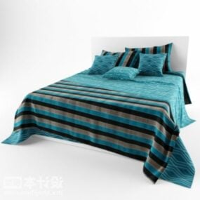 Double Bed Realistic Blue Blanket 3d model