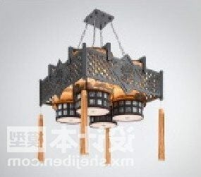 Vintage Chinese Wooden Lamp 3d model