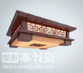 Plafonnier chinois carré en bois sculpté modèle 3D