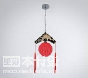 Čínská červená lampa starožitný design 3d model