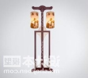 Lampadaire chinois à deux abat-jour modèle 3D