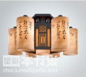 Modelo 3d de lâmpada de teto de papel tradicional chinesa