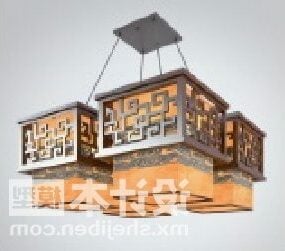 Four Square Shade Chinese Retro Lamp 3d model