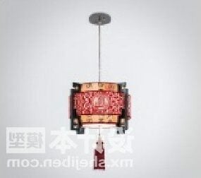 3д модель китайского потолочного светильника с резьбой по деревянному материалу