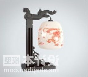 3д модель настольной лампы в китайском стиле с мебелью