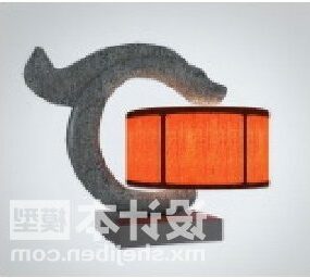 Chinese Table Lamp With Red Shade 3d model