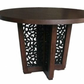طاولة مستديرة صينية أثاث خشبي بني نموذج ثلاثي الأبعاد