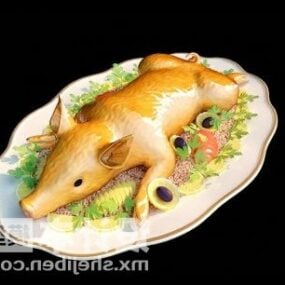 Roast Pork Food On Dish Tableware 3d model