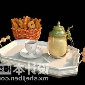 3д модель старинного чайника с чашкой и посудой